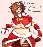 2023 anthro belly big_breasts blush breasts brown_hair calico_cat christmas christmas_clothing christmas_headwear cleavage clothed clothing curvy_figure digital_media_(artwork) domestic_cat english_text eye_bags fangs felid feline felis female female_anthro fluffy fur hair hat headgear headwear hi_res holidays huge_breasts kagarimachi_ame kemono mammal multicolored_body multicolored_fur multicolored_hair navel nekotsuki_kohime santa_hat slightly_chubby slightly_chubby_anthro slightly_chubby_female tail teeth text thick_thighs tired_eyes topwear under_boob voluptuous wide_hips