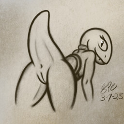 anthro anus big_eyes butt collar cute_fangs eyelashes fangs female female_anthro flat_chested genitals innie_vulva looking_at_viewer looking_back looking_back_at_viewer non-mammal_vulva nude nude_anthro nude_female presenting presenting_hindquarters presenting_vulva pupils raised_tail rear_view saddle slit_pupils smile smiling_at_viewer snout solo tail tail_dimple tailbutt tapering_tail teeth thick_tail thick_thighs vulva spe microsoft the_elder_scrolls the_elder_scrolls_online guar scalie 1:1 2025 dated digital_drawing_(artwork) digital_media_(artwork) hi_res krita_(artwork) monochrome procreate_(artwork) sepia signature sketch