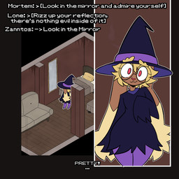 animated_webp anthro clothing eyewear female flaming_eyes glasses hat haunted_house headgear headwear holidays looking_at_mirror looking_at_object mirror solo text wearing_glasses witch_costume witch_hat corruptedcryptid halloween nintendo pokemon penny_(corruptedcryptid) generation_4_pokemon ghost lopunny pokemon_(species) spirit 1:1 animated english_text hi_res trans_(lore) trans_woman_(lore)