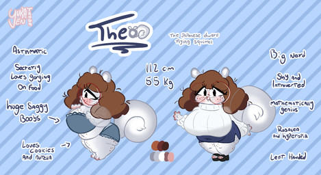 anthro big_breasts big_butt blue_background bottomwear bra breasts brown_hair butt clothing eyewear female fluffy fluffy_hair fluffy_tail freckled_butt freckled_face freckles fur glasses grey_body grey_fur hair huge_breasts miniskirt nerd office_clothing overweight overweight_female pawpads pink_nose pink_pawpads red_eyewear red_glasses round_glasses shortstack shy simple_background skirt solo sweater tail text topwear underwear white_body white_fur yuka_tanga theo_(yuka_tanga) flying_squirrel japanese_dwarf_flying_squirrel mammal rodent sciurid english_text model_sheet