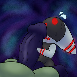 ambiguous_gender balls belly big_balls big_penis black_body black_skin bodily_fluids clothed clothing collar collar_only dot_eyes duo erection genitals glowing glowing_eyes glowing_markings glowing_stripes green_clothing hand_on_another's_penis hand_on_partner hand_on_partner's_penis hand_on_penis head_back huge_penis humanoid_genitalia humanoid_penis looking_at_genitalia lying male male/ambiguous markings metal_arm metal_collar navel nervous nervous_sweat nude on_back open_mouth penis penis_on_face purple_body purple_penis purple_skin red_eyes red_stripes simple_background simple_eyes simple_face size_difference slim stripes sweat triangle_mouth vein veiny_penis wide_eyed wide_hips anoelotl nintendo super_smash_bros. humanoid poppant primid shadow_creature 1:1 colored digital_drawing_(artwork) digital_media_(artwork) hi_res shaded