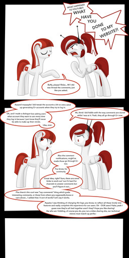 angry commentary cutie_mark death dialogue duo female feral grave hair humor multicolored_hair quadruped red_cross red_eyes red_hair simple_background text two_tone_hair white_hair parallaxmlp google google+ hasbro my_little_pony youtube equid equine horse mammal pony 2013 absurd_res digital_media_(artwork) english_text full-length_portrait hi_res portrait url