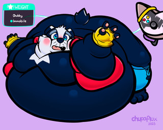 anthro belly big_belly big_butt biped black_nose blush bottomwear butt clothing controller cute_fangs fangs game_controller male moobs obese obese_male open_mouth overweight overweight_male pants solo teeth text white_body chupaflux bradley_the_badger_(game) bradley_(bradley_the_badger) badger mammal mustelid musteline 2025 5:4 absurd_res english_text hi_res