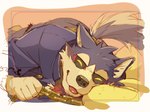 anthro blush bottomwear chain clothed clothing eyes_closed fur holding_chain holding_object male pants purple_bottomwear purple_clothing purple_pants purple_topwear solo tan_body tan_fur tongue tongue_out topwear gamma-g lifewonders tokyo_afterschool_summoners garmr_(tas) canid canine canis domestic_dog mammal 4:3 hi_res unfinished