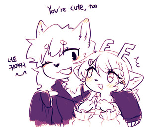 3_fingers anthro blush chest_tuft clothed clothing duo female fingers gesture hair hand_gesture kemono male one_eye_closed pointing romantic romantic_couple simple_background text tuft white_background ressue mammal 2020 english_text korean_text