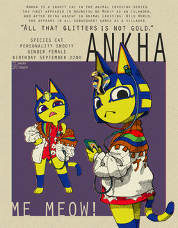 anthro barefoot blue_eyes blue_hair blue_nails bob_cut border clothed clothing collared_shirt colored_nails dress_shirt earbuds electronics eyeliner fangs feet female flat_chested grey_border hair hand_on_hip hand_on_own_hip headphones jacket looking_at_viewer looking_back makeup markings multiple_poses nails open_mouth pantsless portable_music_player pose purple_background shirt short_hair simple_background solo standing striped_markings striped_tail stripes tail tail_markings teeth text textured_background topwear uraeus mauro_fonseca animal_crossing nintendo ankha_(animal_crossing) felid mammal character_name english_text full-length_portrait hi_res model_sheet portrait