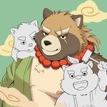 anthro black_nose group kemono male moobs nipples overweight overweight_male scar size_difference young 44maruds lifewonders tokyo_afterschool_summoners gyobu's_underlings gyobu_(tas) canid canine mammal raccoon_dog tanuki 2022 absurd_res half-length_portrait hi_res portrait