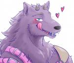 anthro blush fangs hair heart_symbol horn licking licking_lips licking_own_lips looking_at_viewer male mane mane_hair muscular muscular_anthro muscular_male self_lick solo teeth tongue tongue_out manzanaringopai lifewonders tokyo_afterschool_summoners bathym_(tas) canid canine canis demon mammal wolf 2018