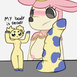 anthro breasts dildo duo female fur genitals it'll_never_fit nipples nude sex_toy text vulva yellow_body yellow_fur piebunny my_body_is_ready nintendo pokemon deer deerling generation_5_pokemon joltik mammal pokemon_(species) spring_deerling 1:1 english_text meme