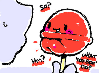 ambiguous_gender armless big_vulva black_eyes black_text blush blush_lines candy dessert dialogue duo eyelashes female female_focus fingers food genitals holding_another holding_candy holding_food holding_lollipop holding_object legless lollipop looking_at_another mostly_offscreen_ambiguous mostly_offscreen_character not_furry open_:3 open_mouth open_smile plump_labia question_mark red_body simple_background simple_eyes smile solo_focus squigglevision talking_to_another text vulva white_background ligma_(artist) ambiguous_species animate_inanimate food_creature 2025 animated digital_media_(artwork) english_text flat_colors low_res wigglypaint_(artwork)