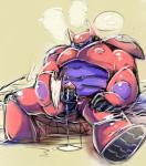 armor bed bodily_fluids cum erection eyes_closed furniture genital_fluids machine male masturbation not_furry penile penile_masturbation penis simple_background sitting solo steam sweat ijdraws big_hero_6 disney baymax robot hi_res