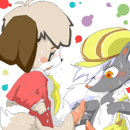 anthro blush bodily_fluids clothing cum cumshot duo ejaculation erection flat_cap genital_fluids genitals handjob hat headgear headwear male male/male messy orgasm penile penis precum saliva sex size_difference sweat enryo animal_crossing nintendo digby_(animal_crossing) kicks_(animal_crossing) canid canine canis domestic_dog mammal mephitid shih_tzu skunk toy_dog 1:1 low_res