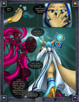 4_toes 5_fingers anthro areola armor bald big_breasts big_ears big_tail black_areola black_body black_border black_fur black_nipples blue_clothing blue_nails boots border bracers breasts brown_eyes butt close-up clothed clothing collar colored_nails dialogue duo feet female fingers floating footwear front_view fur gem hair high_heeled_boots high_heels holding_object hood long_hair looking_at_another looking_at_hand looking_at_self low-angle_view magic magic_clothing magic_staff magic_user nails nipples nude open_mouth outside profanity rear_view red_gem red_hair restrained restrained_by_tentacles shoes simple_background speech_bubble standing tail tan_body tan_fur tentacles text toes tuft weapon white_clothing worm's-eye_view eliana-asato khloe_(eliana-asato) melony_(eliana-asato) canid canine felid feline fennec_fox fox mammal monster tentacle_creature true_fox 2024 comic digital_media_(artwork) english_text hi_res multiple_scenes portrait