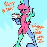 anthro balls big_penis birthday birthday_cake blue_background blue_body blue_fur cake chest_tuft cutlery dessert eating eyes_closed food foreskin fork fur genitals green_body green_fur huge_penis kitchen_utensils male nude partially_retracted_foreskin penis pink_body pink_fur pubes simple_background solo tools tuft xing1 xing_(the_xing1) lagomorph leporid mammal rabbit 1:1 absurd_res hi_res