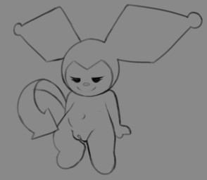 anthro arrow_tail big_ears biped eyelashes featureless_feet feet female genitals gesture grey_background half-closed_eyes hand_gesture humanoid_genitalia humanoid_vulva innie_vulva narrowed_eyes navel pointing pointing_at_self simple_background sitting smile solo spade_tail tail vulva young young_anthro young_female mrmystery_guy onegai_my_melody sanrio kuromi demon lagomorph leporid mammal rabbit 2025 greyscale monochrome sketch