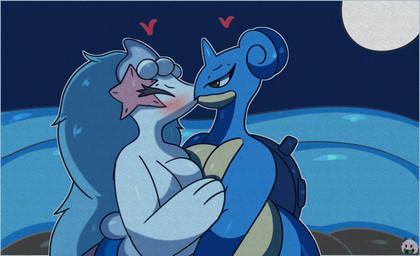 accessory anthro anthrofied bedroom_eyes blue_body blue_hair blush breast_squish breasts breasts_frottage duo eyelashes eyes_closed female female/female glistening glistening_body hair hair_accessory hand_on_breast heart_symbol kissing looking_at_another making_out narrowed_eyes nude pokemorph sea seductive sitting squish starfish_(accessory) water white_body miyang_draws! nintendo pokemon asterozoan echinoderm generation_1_pokemon generation_7_pokemon lapras marine pokemon_(species) primarina starfish 2d_animation animated frame_by_frame