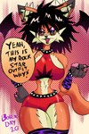 alternative_fashion anthro bat_wings big_breasts black_hair black_nose breasts clothing dialogue ear_piercing eyeshadow female fur goth hair head_wings industrial_piercing industrial_piercing_ladder lips makeup membrane_(anatomy) membranous_wings orange_body orange_fur piercing purple_eyeshadow purple_lips red_eyes sharp_teeth small_waist solo speech_bubble tail teeth text thick_thighs unusual_wing_placement wide_hips wings boker five_nights_at_freddy's five_nights_at_freddy's:_security_breach scottgames steel_wool_studios laura_derose roxanne_wolf bat-eared_fox canid canine canis fox mammal 2:3 artist_name digital_media_(artwork) english_text signature