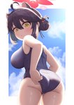 big_breasts black_hair blush breasts butt clothing female hair huge_breasts one-piece_swimsuit solo swimwear sonaokun2 blue_archive kaede_(blue_archive) animal_humanoid humanoid hi_res