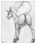 2015 anatomically_correct anatomically_correct_genitalia anatomically_correct_pussy animal_genitalia animal_pussy anus butt cloven_hooves ecmajor equid equine equine_genitalia equine_pussy equustra_(ecmajor) female feral genitals greyscale hooves horn looking_at_viewer looking_back mammal monochrome mythological_creature mythological_equine mythology presenting pussy raised_tail simple_background sketch solo stripes tail tail_tuft teats traditional_media_(artwork) tuft udders unicorn
