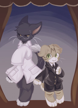 4_arms alternate_costume anthro clothing_swap duo female flustered kemono male multi_arm multi_limb stage chisara circus_of_anya monaka_(chisara) sensei_(chisara) domestic_cat felid feline felis mammal 2019 hi_res