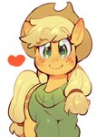 clothing cowboy_hat female feral green_clothing green_eyes green_sweater green_topwear happy hat headgear headwear heart_symbol simple_background smile solo sweater topwear white_background jirousan friendship_is_magic hasbro my_little_pony applejack_(mlp) equid equine horse mammal pony