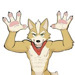 4_fingers abs anthro claws eyebrows fingers fur hair kerchief looking_at_viewer male muscular muscular_anthro muscular_male navel neckerchief neckwear nipples nude open_mouth open_smile pawpads pecs simple_background smile solo standing tuft v-cut white_background jrjresq nintendo star_fox fox_mccloud canid canine fox mammal 1:1 2024 hi_res