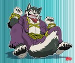 5_toes anthro bound chain clothed clothing eyes_closed feet happy kemono male smile solo toes tongue kurumiken lifewonders tokyo_afterschool_summoners garmr_(tas) canid canine canis domestic_dog mammal hi_res