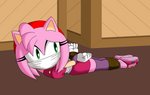 anthro bdsm bondage bound breast_squish breasts clothed clothing female fully_clothed gag lying on_front restraints rope rope_bondage solo squish worried imightbemick sega sonic_boom sonic_the_hedgehog_(series) amy_rose eulipotyphlan hedgehog mammal