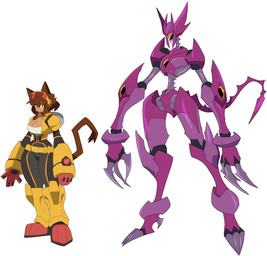 1_eye 3_fingers 4_fingers anthro claws duo eyewear eyewear_on_head fangs fingers goggles goggles_on_head hair horn machine mechanic mechanical_arm mechanical_leg redesign short_hair size_difference spikes tail teeth cyberlord1109 gameoverse glitch_productions kit_bodega malice_(gameoverse) domestic_cat felid feline felis mammal robot hi_res