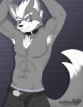 anthro armpit_hair body_hair clothed clothing collar male presenting scar simple_background solo topless blackwingedheart87 nintendo star_fox wolf_o'donnell canid canine canis mammal wolf