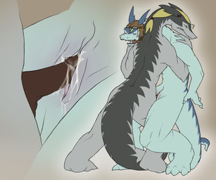 animal_genitalia anthro biped black_body blue_body bodily_fluids brown_penis cum cum_in_slit cum_inside cutaway duo erection genital_fluids genital_slit genitals long_tail male male/male markings nude penetration penile penile_penetration penis penis_in_slit sex simple_background slit_penetration slit_play tail crackajackin legendz mythology ranshiin shiron dragon mythological_creature mythological_scalie scalie 2010 digital_media_(artwork)