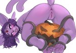 anthro anus askart ass_up bdsm butt eeveelution espeon feet female food foot_fetish foot_play forehead_gem forked_tail fruit fur gem generation_2_pokemon genitals hair hi_res jack-o'-lantern looking_at_viewer looking_back looking_back_at_viewer nintendo nude open_mouth pawpads paws pink_body pink_fur plant pokemon pokemon_(species) pumpkin purple_hair pussy raised_tail rear_view soles solo tail toes unusual_anatomy unusual_tail vine_bondage vines