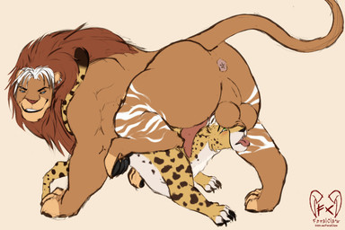 animal_genitalia animal_penis anus ball_sniffing balls balls_on_face balls_on_head big_balls big_butt big_dom_small_sub big_penis black_pawpads blue_eyes blush breath brown_body brown_fur butt claws dominant dominant_male duo ear_piercing erection feline_genitalia feline_penis feral feral_on_feral fur genitals green_eyes grin heavy_balls king larger_male male male/male mane markings muscular muscular_male musk nude open_mouth panting pawpads penile penile_spines penis piercing pink_anus pink_penis presenting presenting_anus presenting_balls presenting_penis royalty sex simple_background size_difference smile sniffing solo spots spotted_markings striped_markings stripes strutting submissive submissive_male tail throat tongue tongue_out white_body white_fur yellow_body yellow_fur feralclaw disney the_lion_king kiwa cheetah felid feline felis lion mammal pantherine 3:2 absurd_res digital_media_(artwork) hi_res