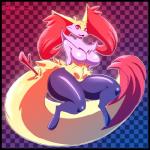 1:1 anthro big_breasts braixen breasts canid canine female fur generation_6_pokemon gf hi_res inner_ear_fluff looking_at_viewer mammal nintendo nude open_mouth pokemon pokemon_(species) red_eyes simple_background solo thick_thighs tongue tuft white_body white_fur wide_hips yellow_body yellow_fur