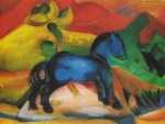 ambiguous_gender blue_body expressionism feral quadruped solo tail franz_marc marc equid equine horse mammal 1912 20th_century ancient_art colorful_theme formal_art hi_res painting_(artwork) traditional_media_(artwork)