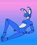 4_toes animatronic anthro blue_hair codex_the_wolf digital_drawing_(artwork) digital_media_(artwork) feet five_nights_at_freddy's five_nights_at_freddy's_2 freddy_fazbear's_pizzeria_simulator gradient_background hair hair_over_eye lagomorph leporid looking_at_viewer machine male mammal rabbit robot scottgames simple_background skinny_male smile solo tail toes toy_bonnie_(fnaf)