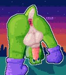 all_fours animal_genitalia anthro anus balls clothing erection footwear genitals green_body male mostly_nude outside penis pink_penis presenting presenting_anus presenting_penis purple_clothing purple_footwear purple_shoes red_anus sheath shoes solo sunset upside_down cilokyne mario_bros nintendo yoshi digital_media_(artwork) pixel_(artwork)