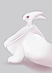 2_horns anthro biped feet grey_background horn kemono long_neck male membrane_(anatomy) membranous_wings monotone_background monotone_body monotone_horn monotone_wings rear_view red_eyes semi-anthro simple_background solo tail toes white_arms white_body white_horn white_tail white_wings winged_arms wings zeg_yoros shema_(zeg_yoros) absurd_res hi_res