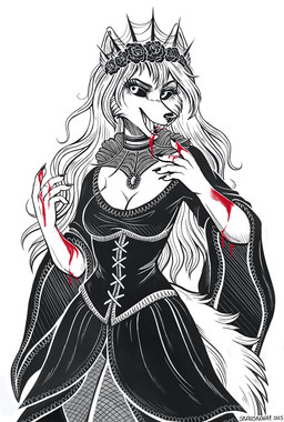 anthro blood blood_drip blood_in_mouth blood_on_arms blood_on_hand bodily_fluids breasts cleavage clothed clothing dress dripping fangs female fingernails fluffy fluffy_tail hair holidays jewelry long_hair looking_at_viewer nails necklace open_mouth rose_bud sharp_fingernails sharp_nails solo standing tail teeth vampire_costume vampire_teeth snowsnow11 halloween canid canine canis hybrid mammal vampire wolf hi_res