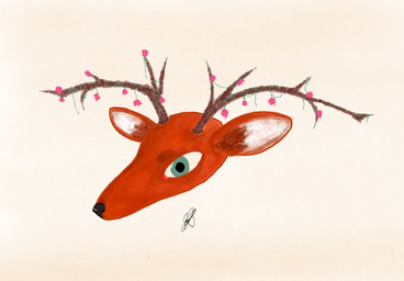 anthro antlers green_eyes horn male simple_background solo white_background caerum nils deer mammal hi_res signature traditional_media_(artwork)