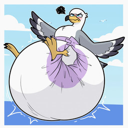 ambiguous_gender annoyed big_diaper blue_eyes blush clothed clothing cloud diaper feathered_wings feathers feral pink_diaper pink_diaper_fastener solo wearing_diaper white_diaper wings nineplusten avian bird gull lari larid hi_res