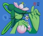 2018 6:5 big_hands breasts digital_media_(artwork) elemental_creature female flora_fauna flower greeting hi_res not_furry plant simple_background smile solo speech_bubble standing yin_song znhc