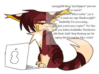 brown_body brown_fur computer electronics feral fur insult laptop paws simple_background text toony yellow_eyes yellow_sclera tempestpaw warriors_(book_series) lightleap_(warriors) domestic_cat felid feline felis mammal tabby_cat english_text