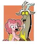 duo eating female feral food hair horn long_hair male pink_hair white_hair umeguru friendship_is_magic hasbro my_little_pony discord_(mlp) pinkie_pie_(mlp) chimera earth_pony equid equine horse mammal pony 2014