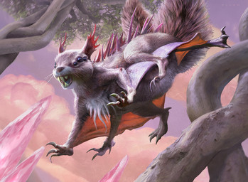 2_tails 6_eyes 6_legs ambiguous_gender anthro black_eyes buckteeth cloud crystal dutch_angle jumping leaf membrane_(anatomy) multi_eye multi_tail mutated plant sharp_teeth solo spikes spikes_(anatomy) tail teeth tree tuft whiskers white_tuft jehan_choo hasbro magic:_the_gathering wizards_of_the_coast hybrid mammal rodent sciurid tree_squirrel 2020 official_art