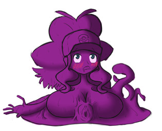 blue_eyes blush breasts clothing featureless_breasts female genitals hair hat headgear headwear legless melting not_furry nude purple_breasts purple_hair simple_background slime solo tongue tongue_out transformation vulva thetransformtentacle nintendo pokemon hilda_(pokemon) goo_creature goo_humanoid humanoid 2015 digital_media_(artwork) hi_res
