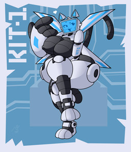 anthro big_breasts big_hands black_body black_tail blue_eyebrows blue_eyelashes blue_eyes blue_inner_ear breasts crossed_legs electronics eyebrows eyelashes female for_a_head long_tail machine monitor nipple_outline open_mouth open_smile screen screen_face smile tail thick_thighs whiskers white_body white_ears noblayn domestic_cat felid feline felis mammal object_head robot screen_head absurd_res hi_res