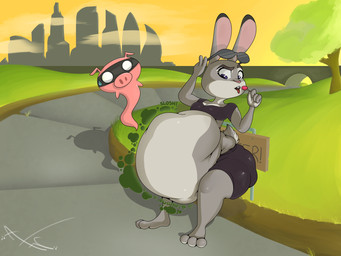 after_vore anthro anthro_pred belly big_belly bodily_fluids bodily_noises breasts death different_sound_effects digestion duo eyewear fatal_vore female female_pred fur glorp grey_body grey_fur iconography onomatopoeia outside overweight rumbling_stomach simple_background sitting slosh sloshing_belly soul soul_release sound_effects sunglasses sweat sweatdrop sweatdrop_(iconography) text thick_thighs vore afraart disney zootopia judy_hopps domestic_pig ghost lagomorph leporid mammal rabbit spirit suid suine sus_(pig) 2020 4:3 digital_media_(artwork) hi_res