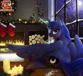 animal_genitalia animal_vulva anus bedroom_eyes blue_body blue_eyes blue_feathers blue_fur blue_hair blush bodily_fluids butt candle candy candy_cane christmas_decorations christmas_lights clothing cutie_mark decoration dessert equine_genitalia equine_vulva feathered_wings feathers female feral fire fireplace food full_moon fur genital_fluids genitals hair half-closed_eyes holidays horn legwear licking light log looking_at_viewer looking_back magic mantlepiece moon moonlight narrowed_eyes night open_mouth ornament plant sculpture seductive snow solo statue stockings tongue tongue_out tree unicorn_horn vaginal_fluids vulva window wings winter wood wreath selenophile christmas friendship_is_magic hasbro my_little_pony mythology princess_luna_(mlp) equid equine mammal mythological_creature mythological_equine winged_unicorn 2016 hi_res