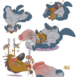 abdominal_bulge anal anthro anus bdsm big_muscles big_penis bodily_fluids bondage bound circumcised cock_and_ball_torture cum cum_inside duo eye_contact flexing flexing_bicep gaping gaping_anus genital_fluids genital_torture genitals half-closed_eyes huge_muscles huge_penis humanoid_genitalia humanoid_penis hyper hyper_genitalia hyper_muscles hyper_penis kissing looking_at_another male male/male muscular narrowed_eyes penis suspension suspension_bondage toony foxbtails zig_and_sharko sharko zig aquatic fish hyena mammal shark 1:1 digital_media_(artwork) hi_res